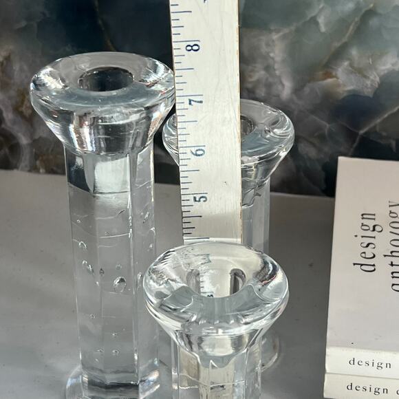 Lindshammar Sweden Candlestick Holders Set of 3 Glass - Picture 7 of 10